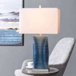 Vertical Lined Moulded Table Lamp With Steel Base Blue - StyleCraft -Adesso Sales Store GUEST db49a4b5 4bd5 4b17 bde3 0c2398233fb4