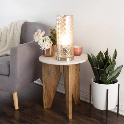 LED Uplight Table Lamp With Silver Mercury Finish, Embossed Trellis Pattern And Included LED Light Bulb For Home Uplighting By Hastings Home 1 LED Uplight Table Lamp With Silver Mercury Finish, Embossed Trellis Pattern And Included LED Light Bulb For Home Uplighting By Hastings Home