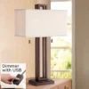Possini Euro Design Gossard Modern Industrial Table Lamp 30" Tall Bronze With USB Charging Port White Rectangular Shade For Bedroom Living Room Office