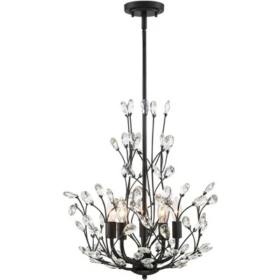 Regency Hill Aurine Matte Black Pendant Chandelier 18" Wide Modern Clear Crystal Glass Leaf 5-Light Fixture For Dining Room Foyer House Kitchen Island 5 Regency Hill Aurine Matte Black Pendant Chandelier 18" Wide Modern Clear Crystal Glass Leaf 5-Light Fixture For Dining Room Foyer House Kitchen Island - Image 5