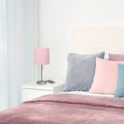 19.5" Bedside USB Port Feature Metal Table Desk Lamp Brushed Steel With Light Pink Fabric Shade - Creekwood Home -Adesso Sales Store GUEST dc0ff7ec e56d 4153 835b 2c95a56a1b89