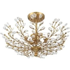 Vienna Full Spectrum Brielle Modern Ceiling Light Semi Flush Mount Fixture 18 1/2" Wide Brass Vine Leaf 4-Light Clear Crystal Glass For Bedroom House -Adesso Sales Store GUEST dc146003 8a04 4463 9830 ed8ee9ff6c42