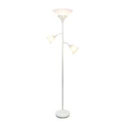 3 Light Floor Lamp With Scalloped Glass Shade White - Elegant Designs