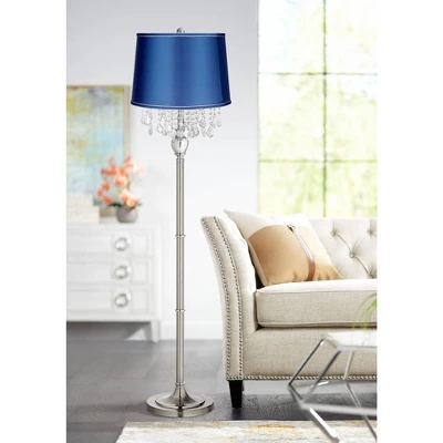 360 Lighting Modern Floor Lamp Standing 62 1/2" Tall Brushed Nickel Silver Crystals Medium Blue Satin Drum Shade For Living Room Bedroom Office House 1 360 Lighting Modern Floor Lamp Standing 62 1/2" Tall Brushed Nickel Silver Crystals Medium Blue Satin Drum Shade For Living Room Bedroom Office House