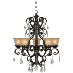 Kathy Ireland French Bronze Chandelier 31" Wide Rustic Crystal Amber Bell Glass 5-Light Fixture For Dining Room House Home Kitchen -Adesso Sales Store GUEST df5c9972 ecdd 4a5c 9db4 1027c0a5a40c