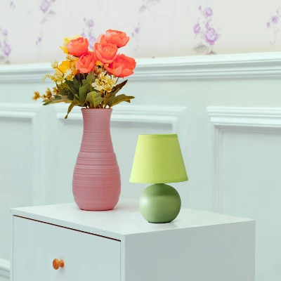 8.66" Petite Ceramic Orb Base Bedside Table Desk Lamp With Matching Tapered Drum Fabric Shade Green - Creekwood Home 1 8.66" Petite Ceramic Orb Base Bedside Table Desk Lamp With Matching Tapered Drum Fabric Shade Green - Creekwood Home