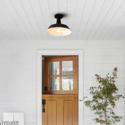 14" 1-Light Camila Classic Industrial Indoor/Outdoor Iron LED Semi Flush Mount Black/White - JONATHAN Y -Adesso Sales Store GUEST e30dc423 2149 4efe 8b85 e2cef61c2e52