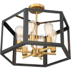 Possini Euro Design Beni Industrial Modern Farmhouse Ceiling Light Semi Flush Mount Fixture 20" Wide Antique Bronze Gold 6-Light For Bedroom Kitchen -Adesso Sales Store GUEST e5447abe 632d 4b6f ac23 c5514ff02e81