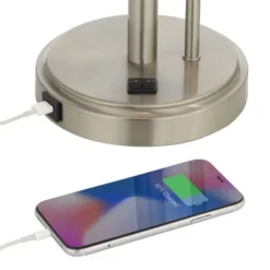 Possini Euro Design Traverse Modern Table Lamps Set Of 2 29 1/2" Tall Brushed Nickel With USB Charging Port LED Gooseneck White Drum Shade For Desk -Adesso Sales Store GUEST e5e98734 7ed3 4d2c 89e5 e165f0c556bf