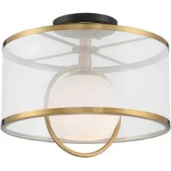 Possini Euro Design Carlyn Modern Art Deco Ceiling Light Semi Flush Mount Fixture 14" Wide Warm Brass Black Orb Organza Drum Shade For Bedroom Kitchen -Adesso Sales Store GUEST e6269b9b 9176 4435 9395 c5ba601a29d1