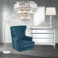 Vienna Full Spectrum Magnificence Satin Nickel Chandelier 14 1/4" Wide Modern Faceted Crystal Glass 7-Light LED Fixture For Dining Room House Kitchen -Adesso Sales Store GUEST e65561d2 ea0d 49f0 b798 a94d067c9789