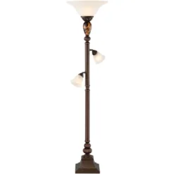 Kathy Ireland Mulholland Vintage Rustic Torchiere Floor Lamp With Side Lights 72" Tall Bronze Tortoise Shell Frosted Glass For Living Room Reading -Adesso Sales Store GUEST e7d20fdf 8d36 4421 b36c cff044495e15