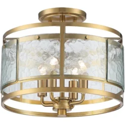 Franklin Iron Works Elwood Modern Ceiling Light Semi Flush Mount Fixture 13 1/4" Wide Gold 4-Light Water Glass Drum Shade For Bedroom Kitchen House -Adesso Sales Store GUEST e7e819a6 8519 4658 bf8f 2ae223244fc2