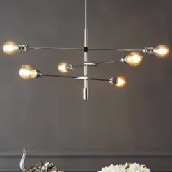 36" 6-Light Atlas Modern Vintage Iron Arm-Adjustable LED Chandelier Chrome - JONATHAN Y