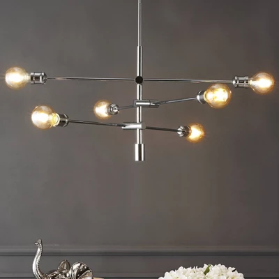 36" 6-Light Atlas Modern Vintage Iron Arm-Adjustable LED Chandelier Chrome - JONATHAN Y 1 36" 6-Light Atlas Modern Vintage Iron Arm-Adjustable LED Chandelier Chrome - JONATHAN Y