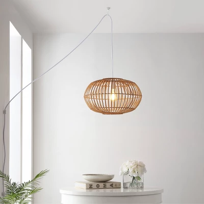 17.5" 1-Light Leo Farmhouse Coastal Rattan LED Pendant Brown - JONATHAN Y 2 17.5" 1-Light Leo Farmhouse Coastal Rattan LED Pendant Brown - JONATHAN Y - Image 2