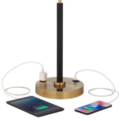 Possini Euro Design Carlyle Modern Mid Century Desk Lamp 30 1/2" Tall Gold With USB And AC Power Outlet In Base Double Drum Shades For Living Room -Adesso Sales Store GUEST e9a786dd 1b21 43a4 bd87 0148cad99c9f