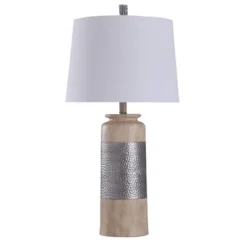 Haverhill Hammered Banded Table Lamp With Tapered Drum Silver/Tan - StyleCraft -Adesso Sales Store GUEST e9d1f0ff 3d6a 42a1 8b2d 8598fa06eb70