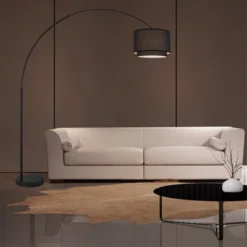 FC Design Modern 81" Tall Standing Adjustable Arched Floor Lamp With Double Drum Shade And Marble Base