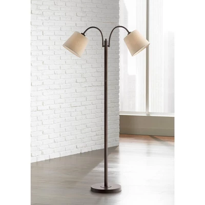 360 Lighting Modern Floor Lamp 56" Tall Dark Bronze Twin Arm Adjustable Gooseneck Neutral Cotton Drum Shade For Living Room Reading Bedroom 1 360 Lighting Modern Floor Lamp 56" Tall Dark Bronze Twin Arm Adjustable Gooseneck Neutral Cotton Drum Shade For Living Room Reading Bedroom