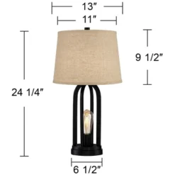 360 Lighting Marcel Industrial Table Lamps 24 1/4" High Set Of 2 Black With USB Port LED Nightlight Burlap Drum Shade For Bedroom Living Room Desk -Adesso Sales Store GUEST eb633317 f600 45d3 ae18 d56b75f16339