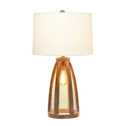 Wood Arch Farmhouse Old Table Lamp With Fabric Shade White - Lalia Home