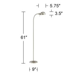 360 Lighting Ridley Modern Floor Lamp Standing 61" Tall Satin Nickel Metal Adjustable Gooseneck Arm For Living Room Reading Bedroom Office House Home -Adesso Sales Store GUEST ee778d00 3726 44ed 8ca7 9cefd86021ce