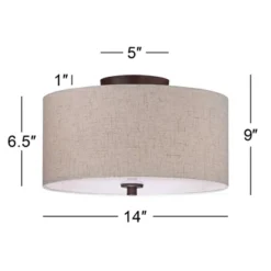 Regency Hill Sylvan Modern Ceiling Light Semi Flush Mount Fixture 14" Wide Bronze 3-Light Oatmeal Fabric Drum Shade For Bedroom Kitchen Living Room -Adesso Sales Store GUEST f0963af3 123f 45f3 9682 fe553a845f8e