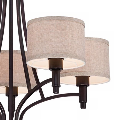 Franklin Iron Works La Pointe Oil Rubbed Bronze Pendant Chandelier 26" Wide Rustic Oatmeal Linen Shade 5-Light Fixture For Dining Room Kitchen Island 2 Franklin Iron Works La Pointe Oil Rubbed Bronze Pendant Chandelier 26" Wide Rustic Oatmeal Linen Shade 5-Light Fixture For Dining Room Kitchen Island - Image 2