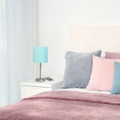 19.5" Bedside USB Port Feature Metal Table Desk Lamp Brushed Steel With Aqua Blue Fabric Shade - Creekwood Home -Adesso Sales Store GUEST f152a596 a214 4126 be1f 55b4c566e442