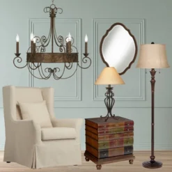 Regency Hill Brooke Rustic Vintage Retro Floor Lamp Standing 60" Tall Rich Bronze Copper Burlap Bell Shade For Living Room Bedroom Office House Home -Adesso Sales Store GUEST f25a323d 43b8 4271 bfa2 07568ed3ff3b