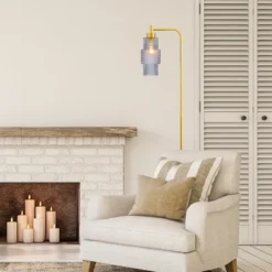 63" Kyra Pillar Shade Floor Lamp Blue/Gold - River Of Goods -Adesso Sales Store GUEST f32671c7 328a 4b7e 8db7 bc2c0db353c8