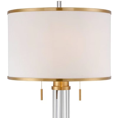 Possini Euro Design Cadence Modern Floor Lamp Standing 62" Tall Crystal Glass Column Satin Brass Linen Drum Shade For Living Room Bedroom Office House 3 Possini Euro Design Cadence Modern Floor Lamp Standing 62" Tall Crystal Glass Column Satin Brass Linen Drum Shade For Living Room Bedroom Office House - Image 3
