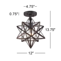 Franklin Iron Works Cuthbert Modern Farmhouse Ceiling Light Semi Flush Mount Fixture 11" Wide Black Iron Moravian Star Clear Glass Panels For Bedroom -Adesso Sales Store GUEST f5084810 ce88 47d1 b59b 78b4a5b528f3