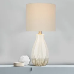 19" Textured Ceramic Accent Table Lamp With Linen Shade (Includes LED Light Bulb) White - Cresswell Lighting -Adesso Sales Store GUEST f69efdcc 2cc5 4c7f be4f 7ebdae8fb731