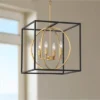 Possini Euro Design Black Warm Brass Cage Foyer Pendant Chandelier 16 1/2" Wide 4-Light Mid Century Modern For Dining Room House