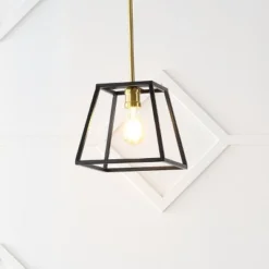 9.25" 1-Light Girard Farmhouse Industrial Iron LED Pendant Black/Brass Gold - JONATHAN Y -Adesso Sales Store GUEST f94ab9bf 58e0 449f 877c e2092d2c9cb8