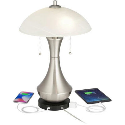 360 Lighting Simon Modern Accent Table Lamps Set Of 2 21" High Silver With USB Charging Port White Glass Dome Shade For Bedroom Living Room House Desk 2 360 Lighting Simon Modern Accent Table Lamps Set Of 2 21" High Silver With USB Charging Port White Glass Dome Shade For Bedroom Living Room House Desk - Image 2