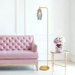 63" Kyra Pillar Shade Floor Lamp Blue/Gold - River Of Goods