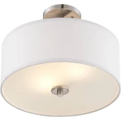 Possini Euro Design Halsted Modern Ceiling Light Semi Flush Mount Fixture 15" Wide Brushed Nickel 2-Light Oatmeal Linen Drum For Bedroom Living Room -Adesso Sales Store GUEST fb5ea2b7 23eb 4186 9ae2 c19ffe763ffd