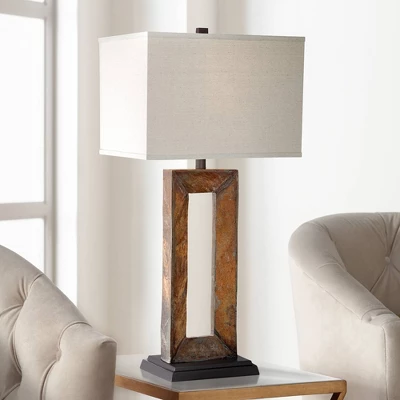 Franklin Iron Works Tahoe Rustic Table Lamp 32" Tall Natural Slate Off White Rectangular Shade For Bedroom Living Room Bedside Nightstand Office Kids 1 Franklin Iron Works Tahoe Rustic Table Lamp 32" Tall Natural Slate Off White Rectangular Shade For Bedroom Living Room Bedside Nightstand Office Kids