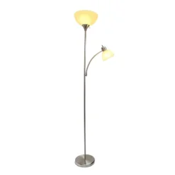 71.5" Traditional 2 Light Mother Daughter Metal Floor Lamp With Torchiere And Reading Light Brushed Nickel - Creekwood Home